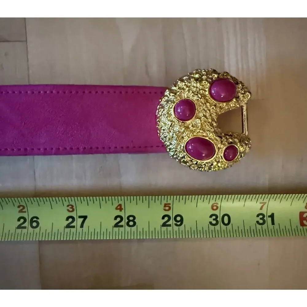 VTG carlisle suede leather belt Pink Gold Gem Buckle Small Funky Retro Art